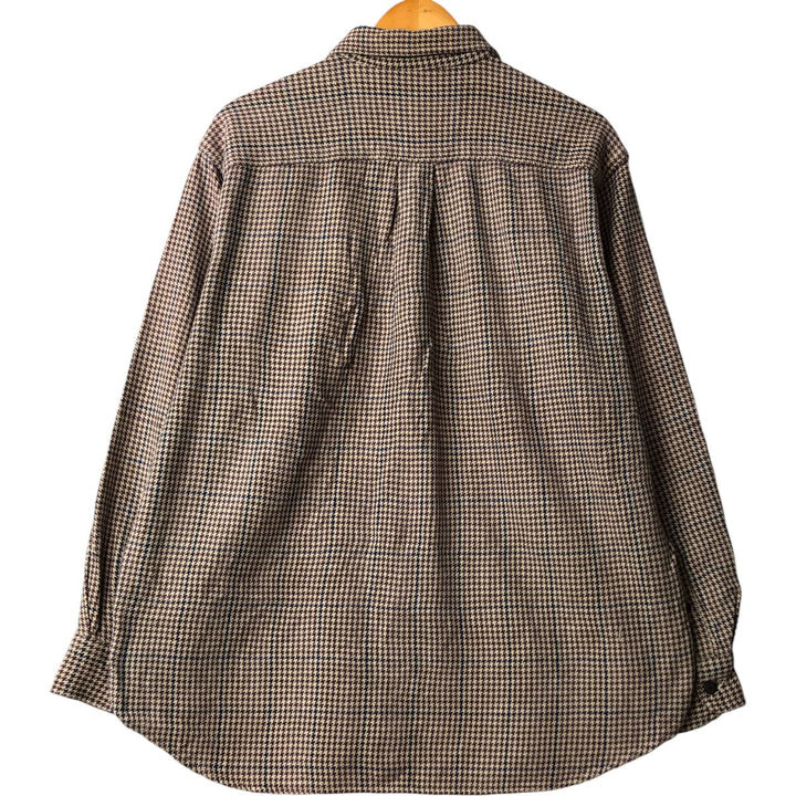 90'S J.Crew Houndstooth Pattern Gun Club Check Long Sleeve Flannel Check Shirt, Men's Size L, Vintage cotton Beige type Vintage Second Hand