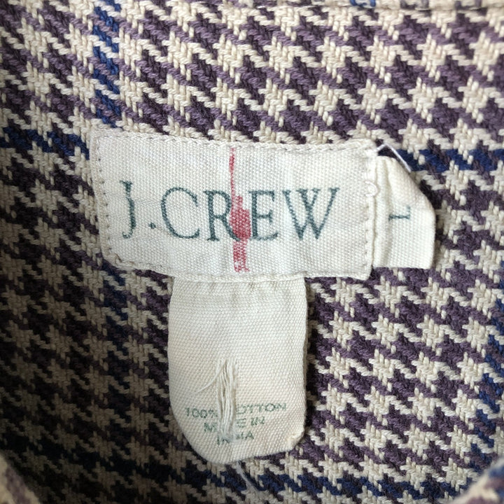 90'S J.Crew Houndstooth Pattern Gun Club Check Long Sleeve Flannel Check Shirt, Men's Size L, Vintage cotton Beige type Vintage Second Hand