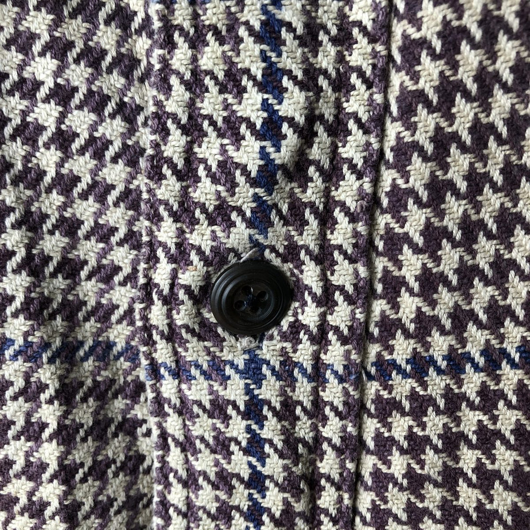 90'S J.Crew Houndstooth Pattern Gun Club Check Long Sleeve Flannel Check Shirt, Men's Size L, Vintage cotton Beige type Vintage Second Hand