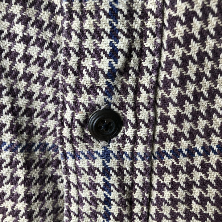 90'S J.Crew Houndstooth Pattern Gun Club Check Long Sleeve Flannel Check Shirt, Men's Size L, Vintage cotton Beige type Vintage Second Hand