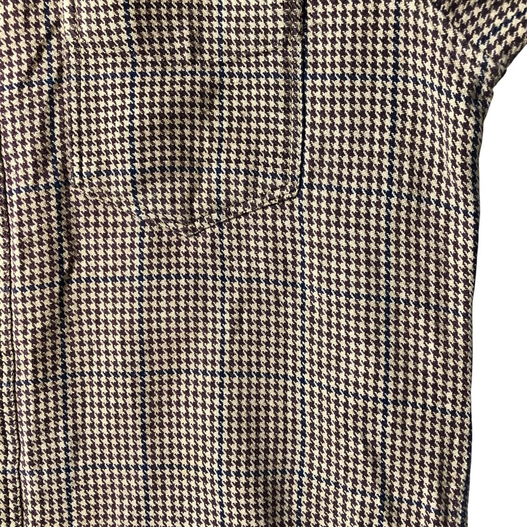 90'S J.Crew Houndstooth Pattern Gun Club Check Long Sleeve Flannel Check Shirt, Men's Size L, Vintage cotton Beige type Vintage Second Hand