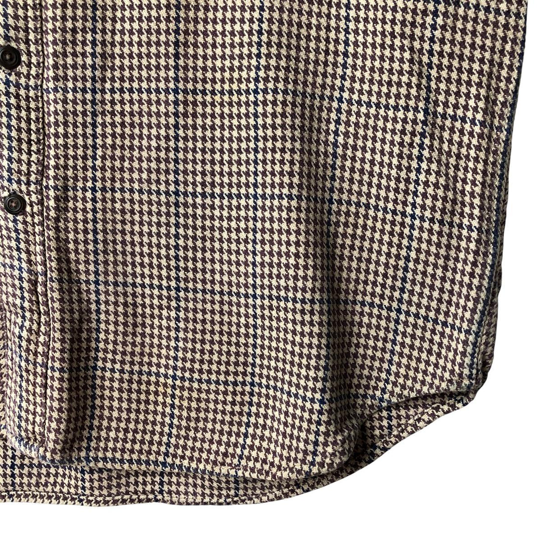 90'S J.Crew Houndstooth Pattern Gun Club Check Long Sleeve Flannel Check Shirt, Men's Size L, Vintage cotton Beige type Vintage Second Hand