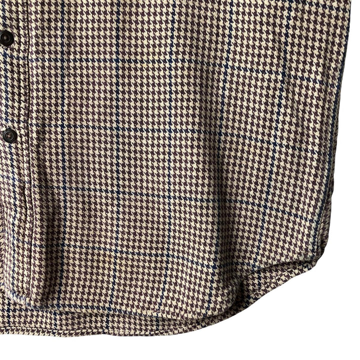90'S J.Crew Houndstooth Pattern Gun Club Check Long Sleeve Flannel Check Shirt, Men's Size L, Vintage cotton Beige type Vintage Second Hand