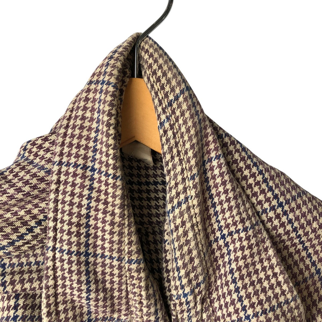 90'S J.Crew Houndstooth Pattern Gun Club Check Long Sleeve Flannel Check Shirt, Men's Size L, Vintage cotton Beige type Vintage Second Hand