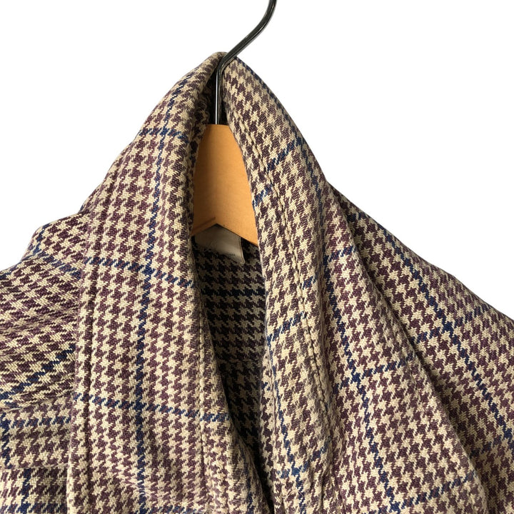 90'S J.Crew Houndstooth Pattern Gun Club Check Long Sleeve Flannel Check Shirt, Men's Size L, Vintage cotton Beige type Vintage Second Hand