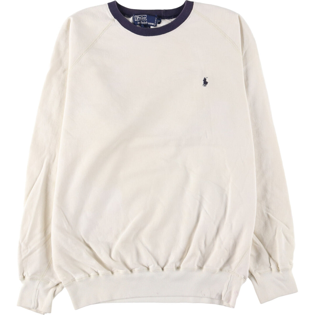 Ralph Lauren POLO by Ralph Lauren One Point Logo Sweatshirt Trainer Men's M size cotton pale white type Vintage Second Hand