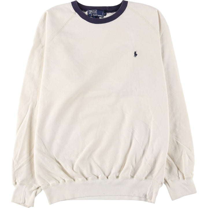 Ralph Lauren POLO by Ralph Lauren One Point Logo Sweatshirt Trainer Men's M size cotton pale white type Vintage Second Hand