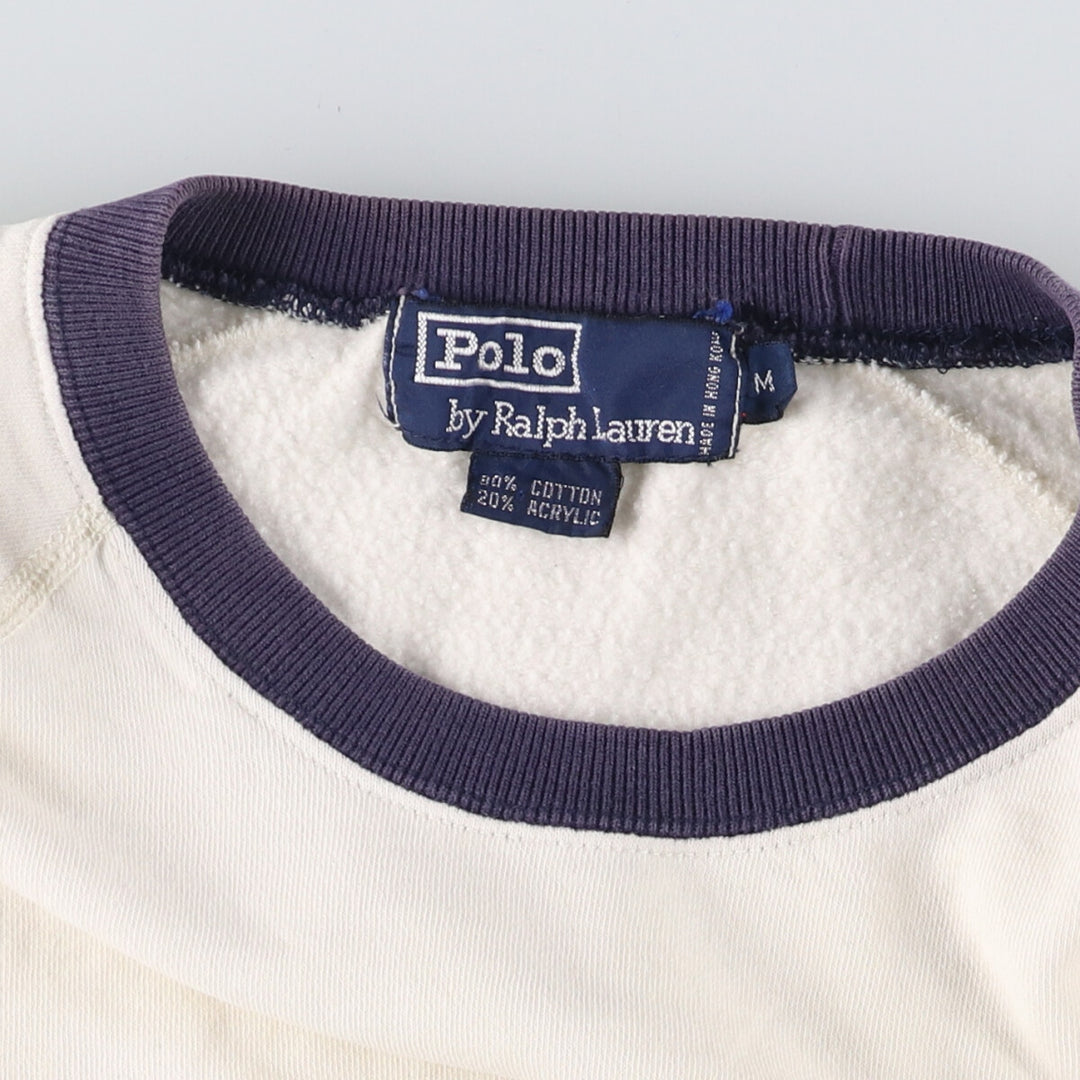 Ralph Lauren POLO by Ralph Lauren One Point Logo Sweatshirt Trainer Men's M size cotton pale white type Vintage Second Hand