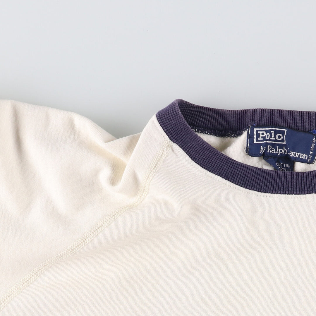 Ralph Lauren POLO by Ralph Lauren One Point Logo Sweatshirt Trainer Men's M size cotton pale white type Vintage Second Hand