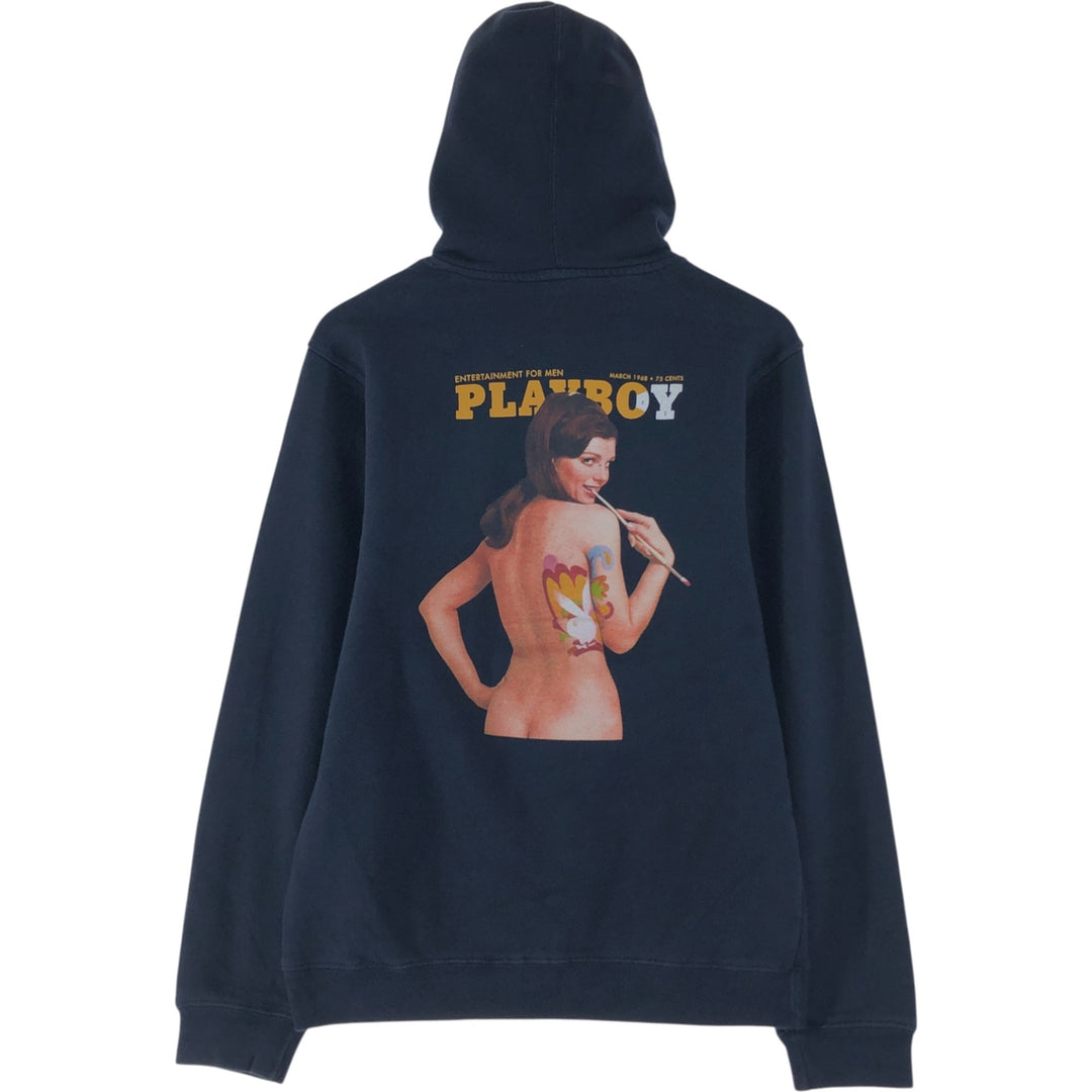 Playboy PLAYBOY Sweatshirt Pullover Hoodie, Men's Size Small cotton navy blue type Vintage Second Hand
