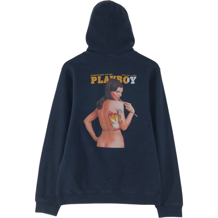 Playboy PLAYBOY Sweatshirt Pullover Hoodie, Men's Size Small cotton navy blue type Vintage Second Hand