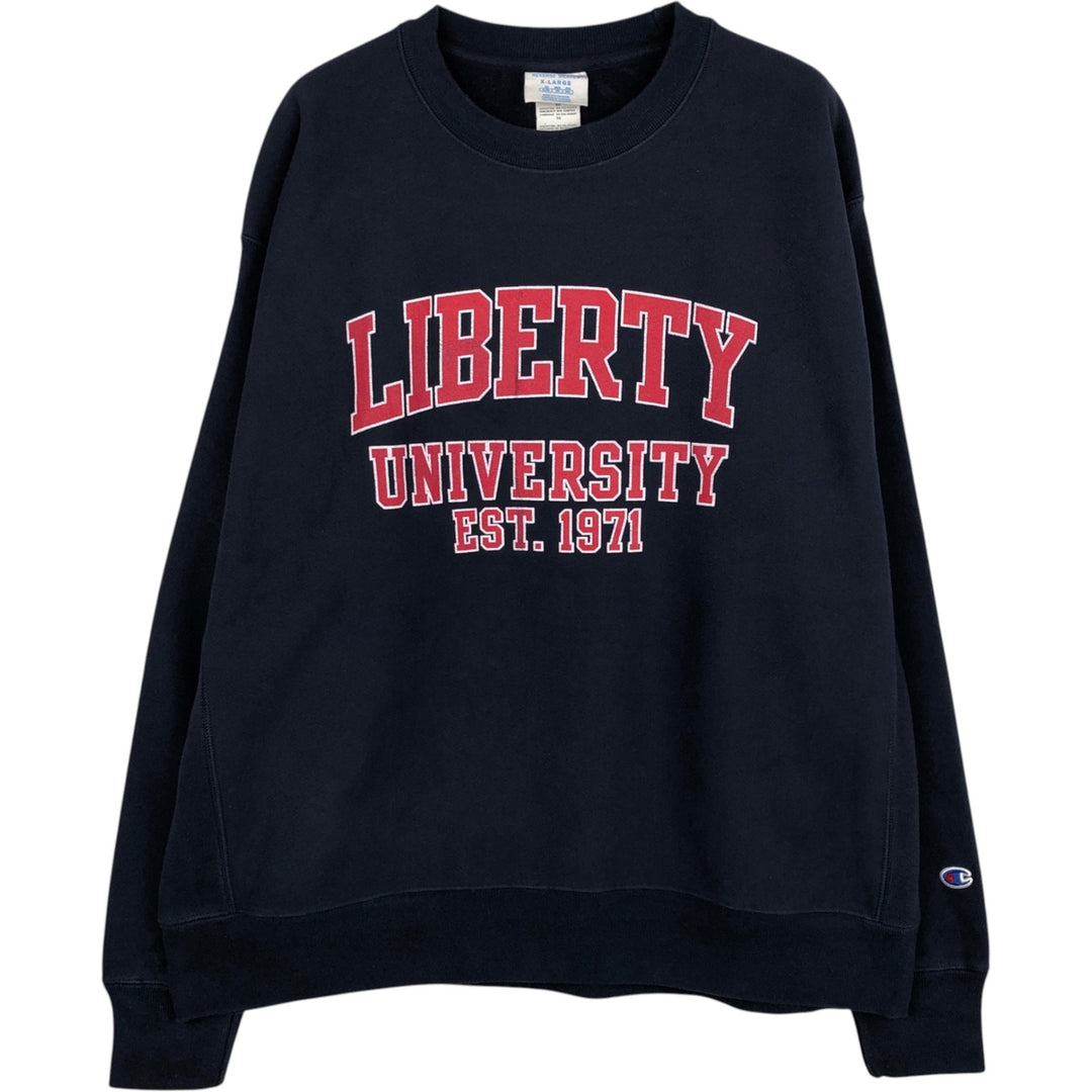 Champion REVERSE WEAVE Reverse Weave 3-row print college sweatshirt, sweatshirt, men's XL size cotton navy blue type Vintage Second Hand