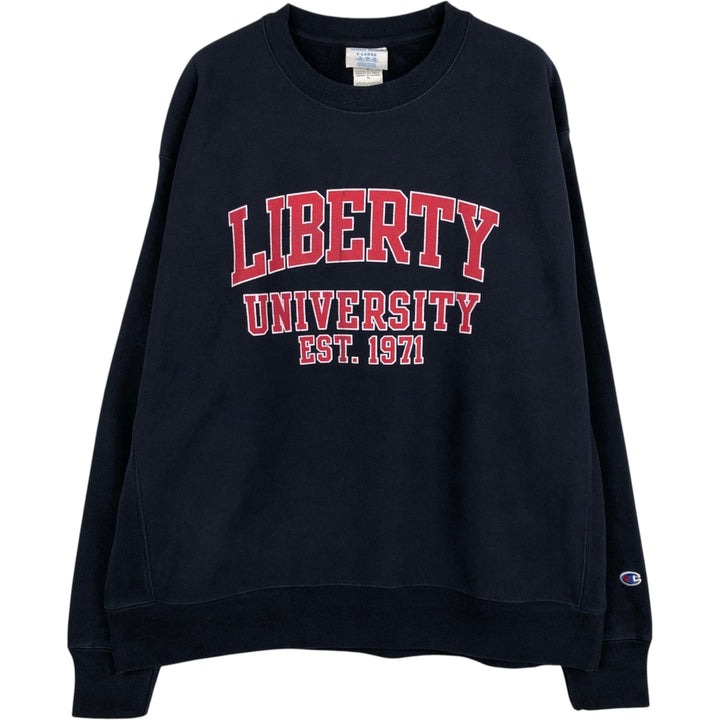 Champion REVERSE WEAVE Reverse Weave 3-row print college sweatshirt, sweatshirt, men's XL size cotton navy blue type Vintage Second Hand