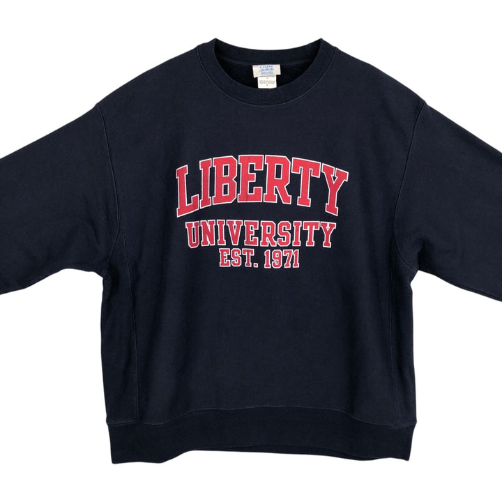 Champion REVERSE WEAVE Reverse Weave 3-row print college sweatshirt, sweatshirt, men's XL size cotton navy blue type Vintage Second Hand