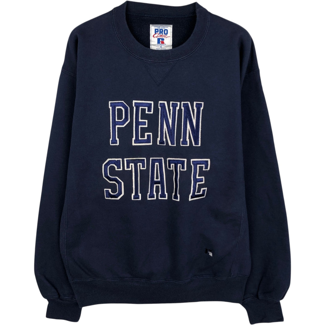 1990'S Russell PRO COTTON Pennsylvania State University College Sweatshirt, Made in USA, Men's Size Medium cotton navy blue type Vintage Second Hand