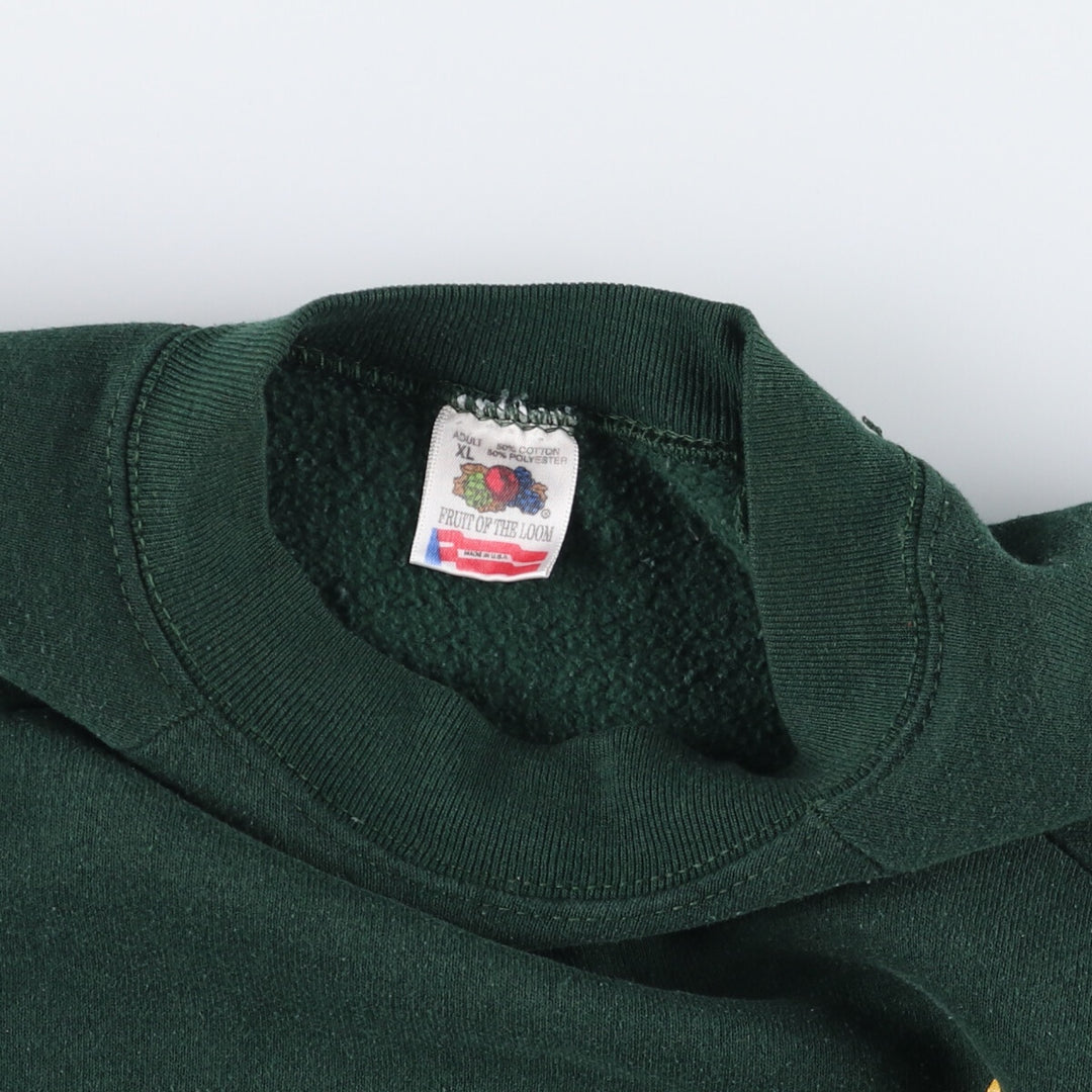 90'S Fruit of the Loom College Sweatshirt, Made in USA, Men's XL, Vintage cotton Green type dark green Vintage Second Hand