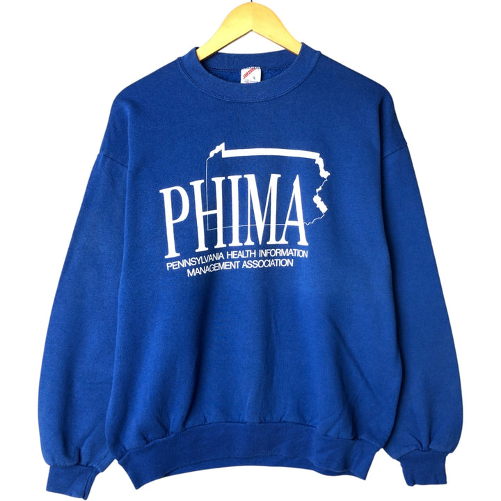 Vintage 80s-90'S Jerzees PHIMA Print Sweatshirt, Made in USA, Men's Size L cotton blue type Vintage Second Hand