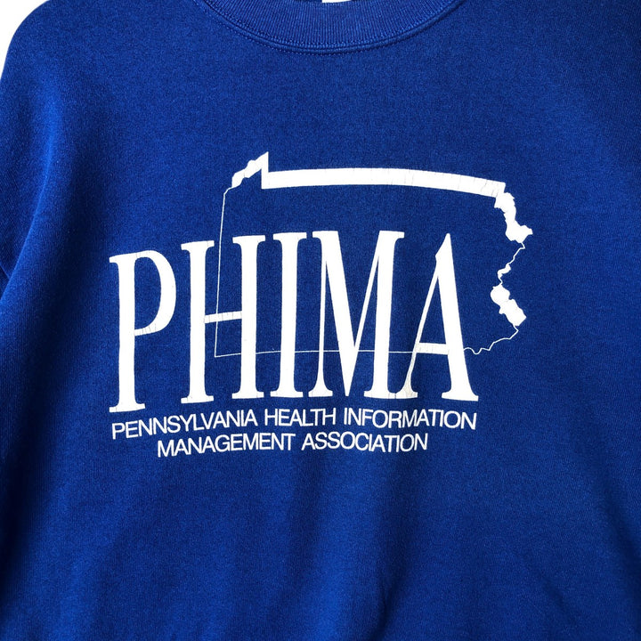 Vintage 80s-90'S Jerzees PHIMA Print Sweatshirt, Made in USA, Men's Size L cotton blue type Vintage Second Hand