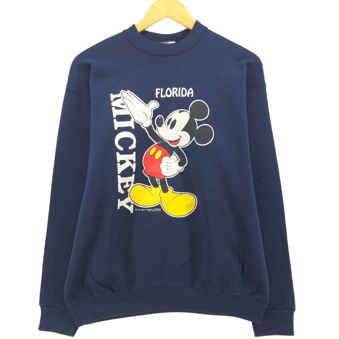 90'S Belvaceen Mickey Mouse character sweatshirt, Made in USA, Men's size L cotton navy blue type Vintage Second Hand