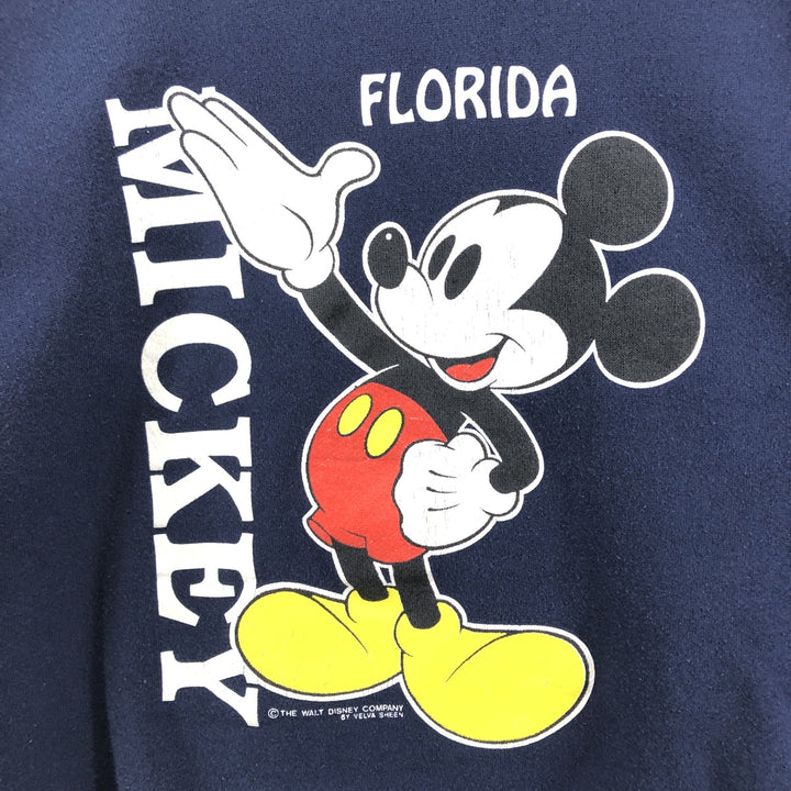 90'S Belvaceen Mickey Mouse character sweatshirt, Made in USA, Men's size L cotton navy blue type Vintage Second Hand