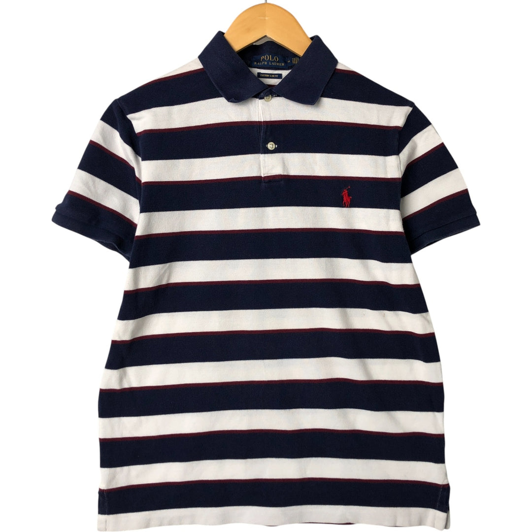 Ralph Lauren POLO RALPH LAUREN CUSTOM SLIM FIT short sleeve striped polo shirt men's size M cotton navy blue type Vintage Second Hand