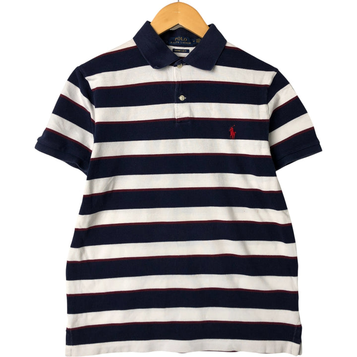 Ralph Lauren POLO RALPH LAUREN CUSTOM SLIM FIT short sleeve striped polo shirt men's size M cotton navy blue type Vintage Second Hand