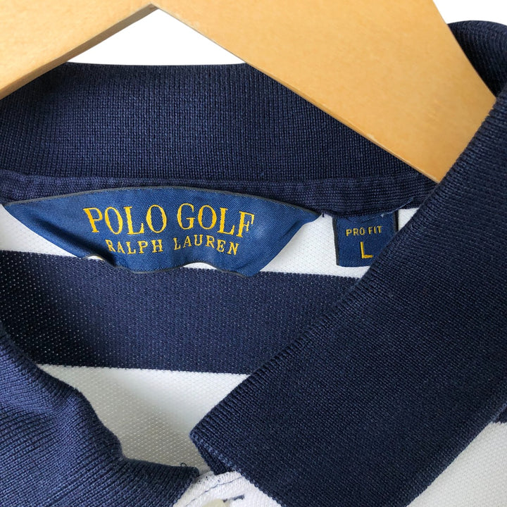 Ralph Lauren POLO GOLF Short Sleeve Striped Polo Shirt Men's Size L cotton navy blue type Vintage Second Hand