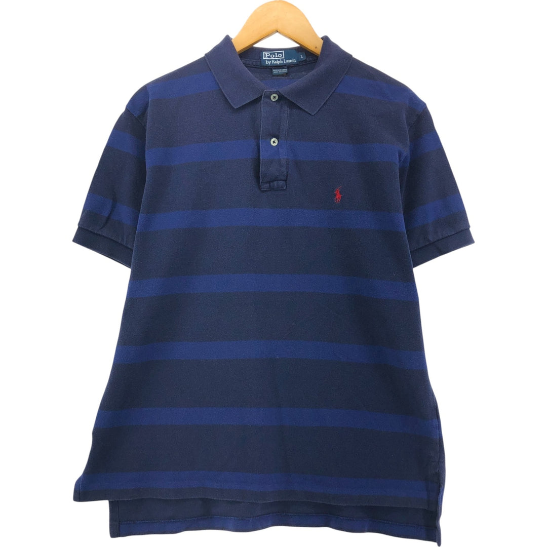 Ralph Lauren POLO by Ralph Lauren short sleeve striped polo shirt, men's size L cotton navy blue type Vintage Second Hand