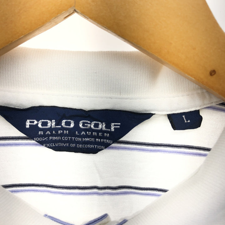 Ralph Lauren POLO GOLF Polo Golf Short Sleeve Border Polo Shirt Men's L Size Short Sleeve Pima Cotton white type Vintage Second Hand