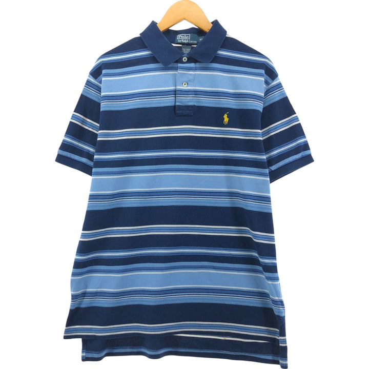 Ralph Lauren POLO by Ralph Lauren short sleeve striped polo shirt, men's XL size cotton navy blue type Vintage Second Hand