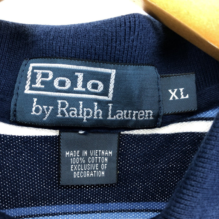 Ralph Lauren POLO by Ralph Lauren short sleeve striped polo shirt, men's XL size cotton navy blue type Vintage Second Hand