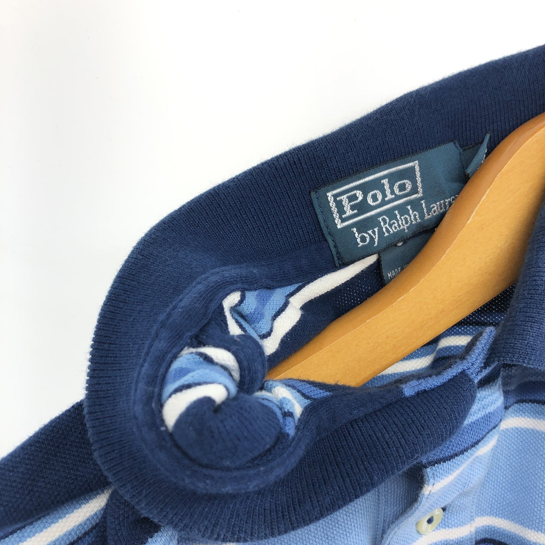 Ralph Lauren POLO by Ralph Lauren short sleeve striped polo shirt, men's XL size cotton navy blue type Vintage Second Hand