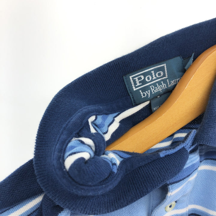 Ralph Lauren POLO by Ralph Lauren short sleeve striped polo shirt, men's XL size cotton navy blue type Vintage Second Hand