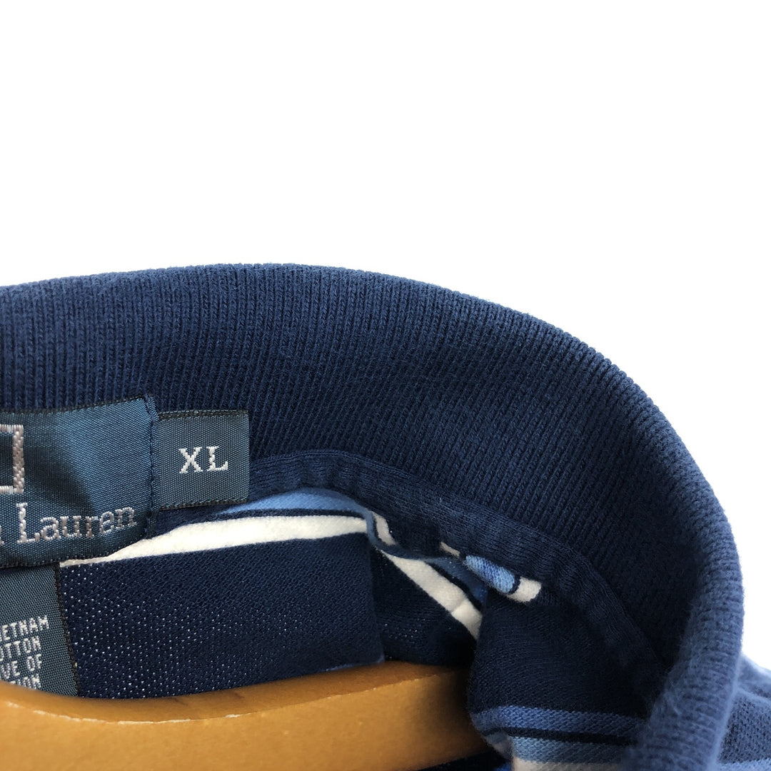 Ralph Lauren POLO by Ralph Lauren short sleeve striped polo shirt, men's XL size cotton navy blue type Vintage Second Hand