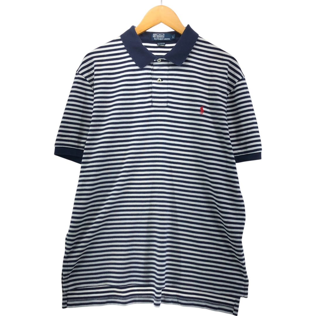 Ralph Lauren POLO by Ralph Lauren CUSTOM FIT short sleeve striped polo shirt men's size L cotton navy blue type Vintage Second Hand