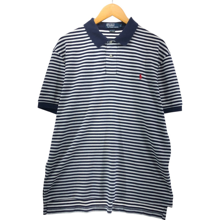 Ralph Lauren POLO by Ralph Lauren CUSTOM FIT short sleeve striped polo shirt men's size L cotton navy blue type Vintage Second Hand