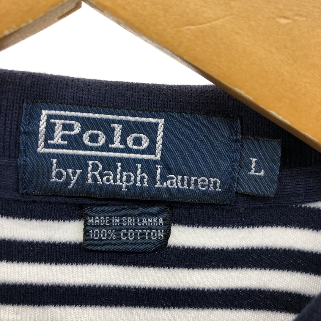 Ralph Lauren POLO by Ralph Lauren CUSTOM FIT short sleeve striped polo shirt men's size L cotton navy blue type Vintage Second Hand