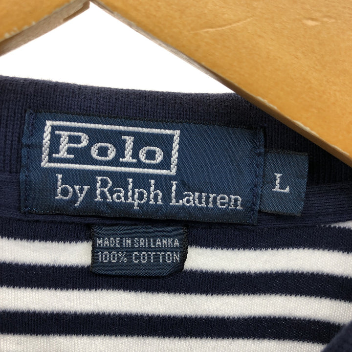 Ralph Lauren POLO by Ralph Lauren CUSTOM FIT short sleeve striped polo shirt men's size L cotton navy blue type Vintage Second Hand