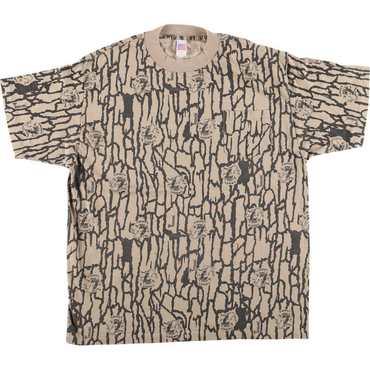 90'S CAMEL Trevor Camo Advertising T-Shirt Made in USA Men's L Size Vintage polyester Khaki type beige Vintage Second Hand