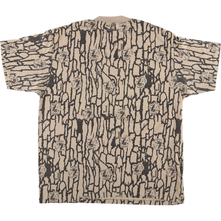 90'S CAMEL Trevor Camo Advertising T-Shirt Made in USA Men's L Size Vintage polyester Khaki type beige Vintage Second Hand
