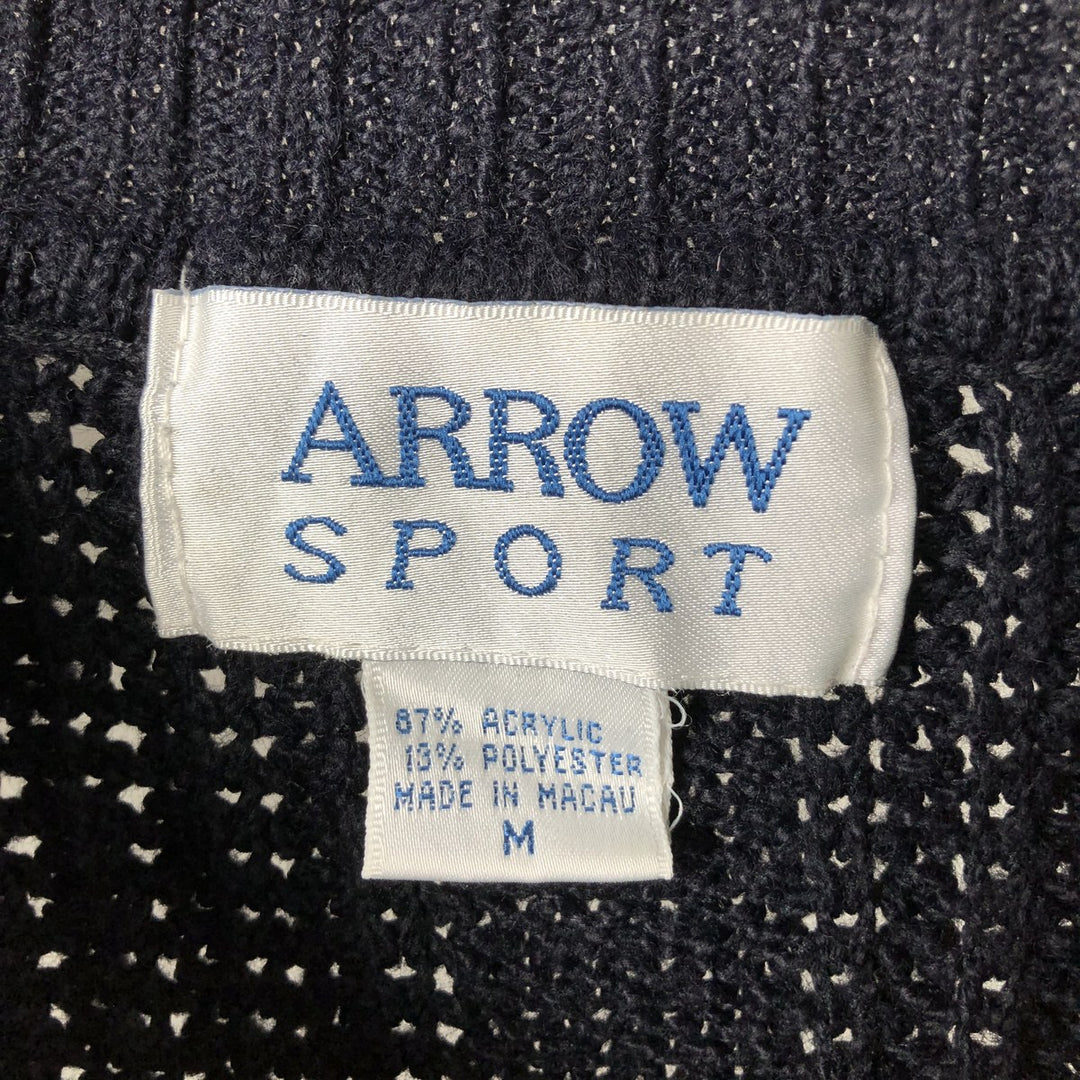 90s-00'S Arrow SPORT Ribbed Acrylic Knit Sweater, Men's Size Medium, Vintage acrylic navy blue type Vintage Second Hand