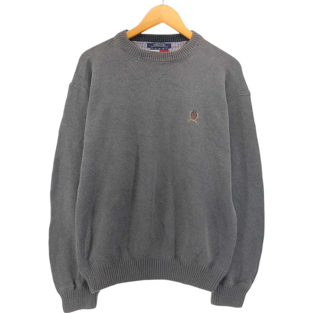 Vintage 90'S Tommy Hilfiger cotton knit sweater, size M, men's cotton gray type Vintage Second Hand