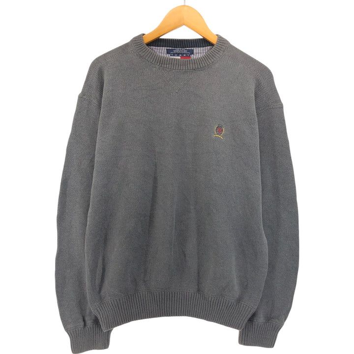 Vintage 90'S Tommy Hilfiger cotton knit sweater, size M, men's cotton gray type Vintage Second Hand