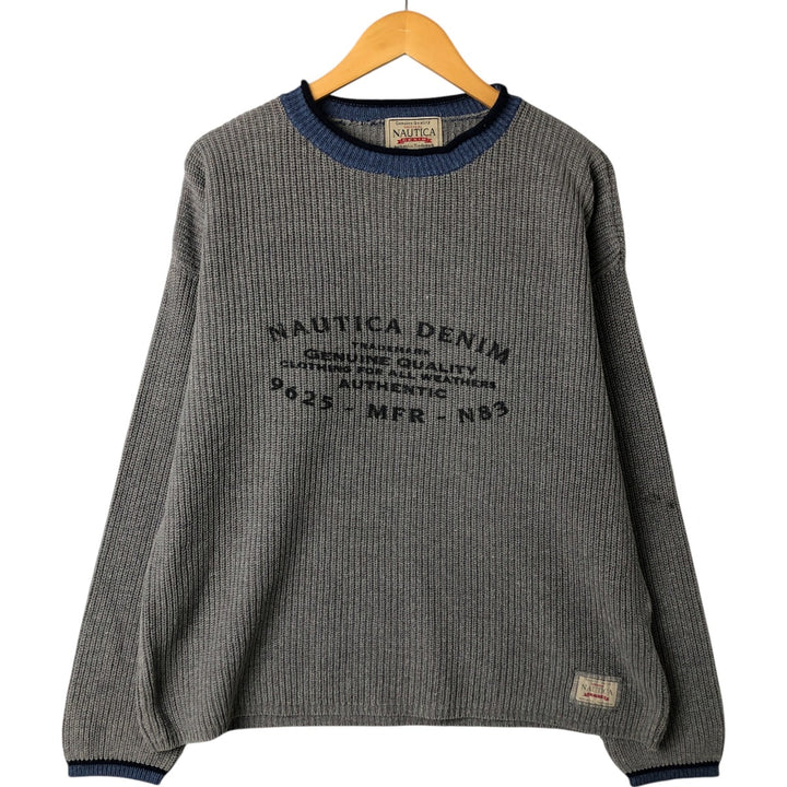 NAUTICA Roll Neck Cotton Knit Sweater, Men's Size L Lamy gray type Vintage Second Hand