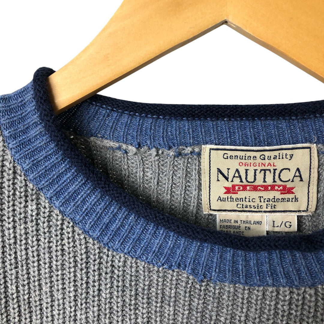 NAUTICA Roll Neck Cotton Knit Sweater, Men's Size L Lamy gray type Vintage Second Hand