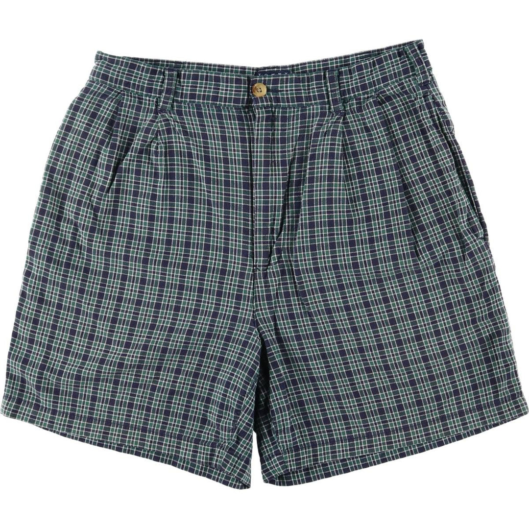 90'S Tommy Hilfiger Two-pleat Check Pattern Cotton Shorts, Women's Size L, Vintage cotton navy blue type Vintage Second Hand