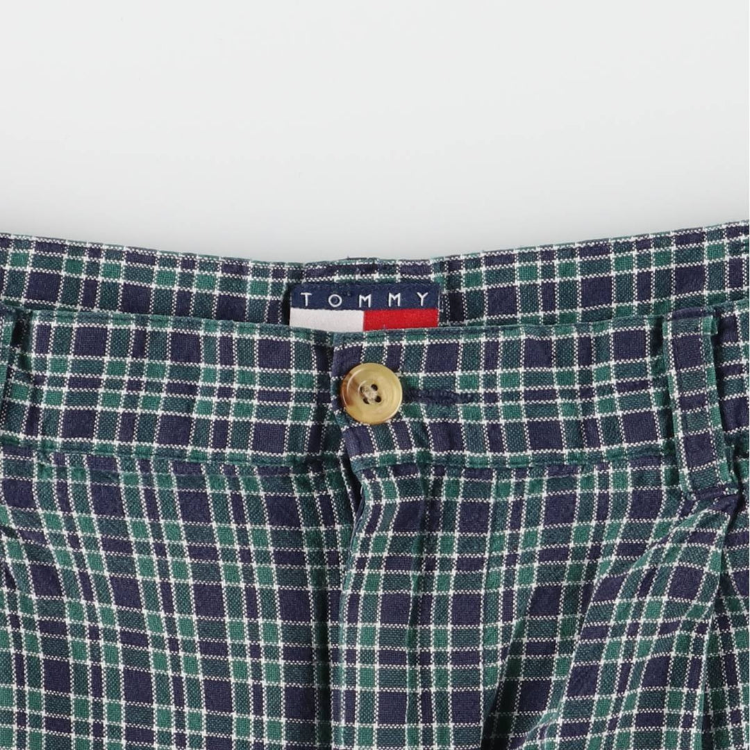 90'S Tommy Hilfiger Two-pleat Check Pattern Cotton Shorts, Women's Size L, Vintage cotton navy blue type Vintage Second Hand