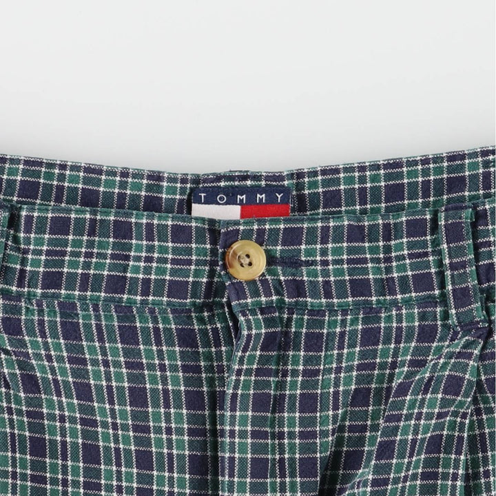 90'S Tommy Hilfiger Two-pleat Check Pattern Cotton Shorts, Women's Size L, Vintage cotton navy blue type Vintage Second Hand