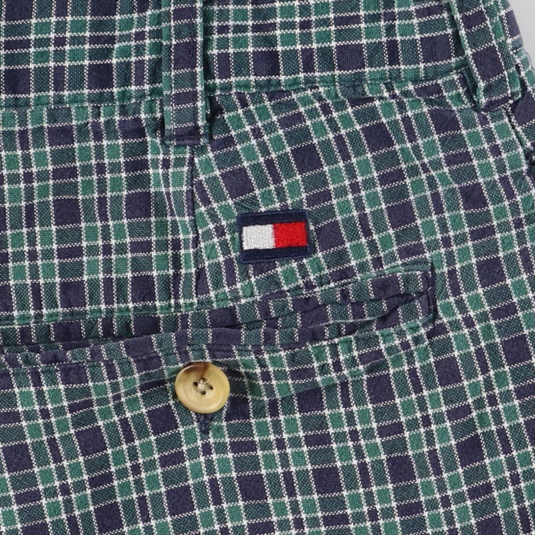 90'S Tommy Hilfiger Two-pleat Check Pattern Cotton Shorts, Women's Size L, Vintage cotton navy blue type Vintage Second Hand