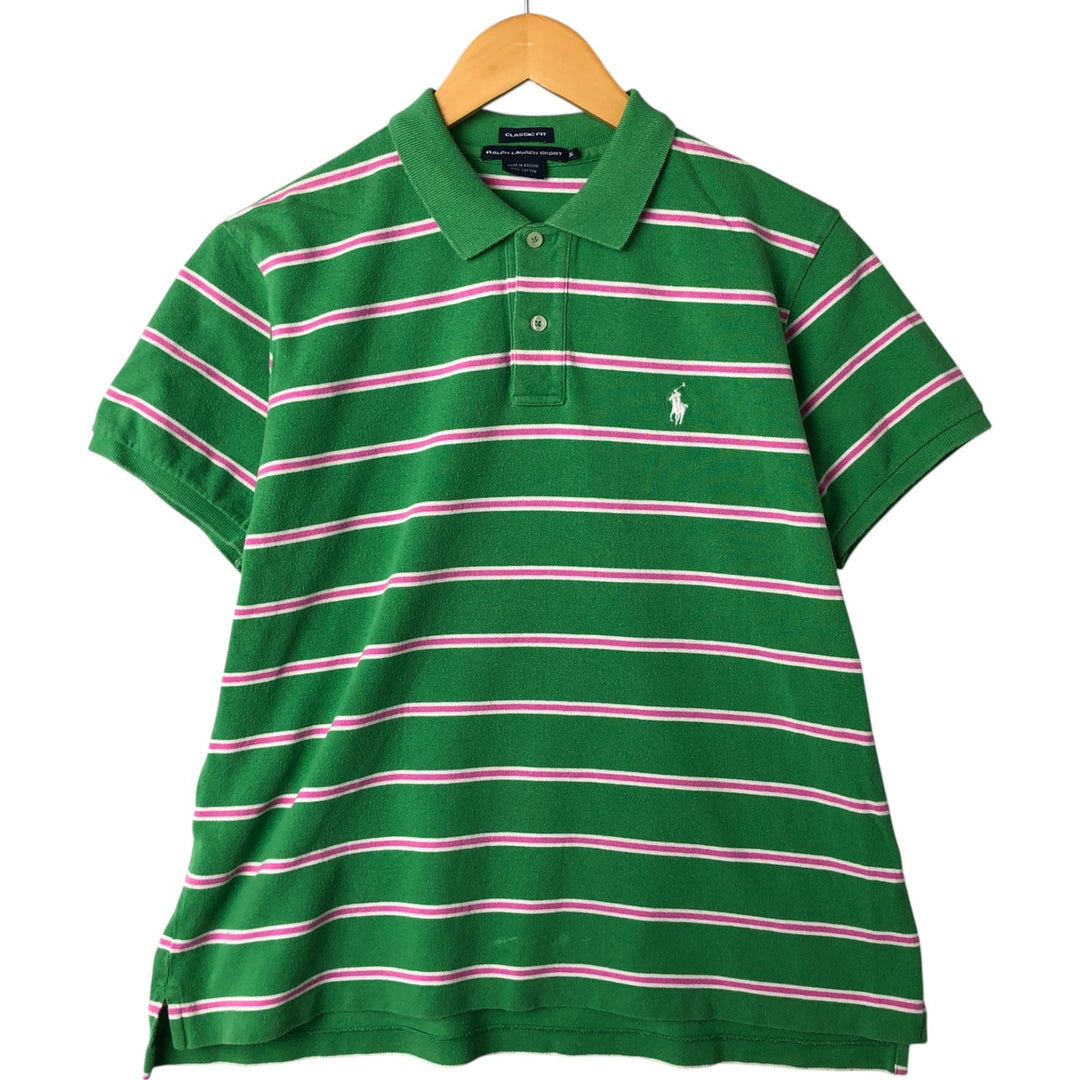 Ralph Lauren RALPH LAUREN SPORT CLASSIC FIT short sleeve striped polo shirt women's XL equivalent cotton green type Vintage Second Hand